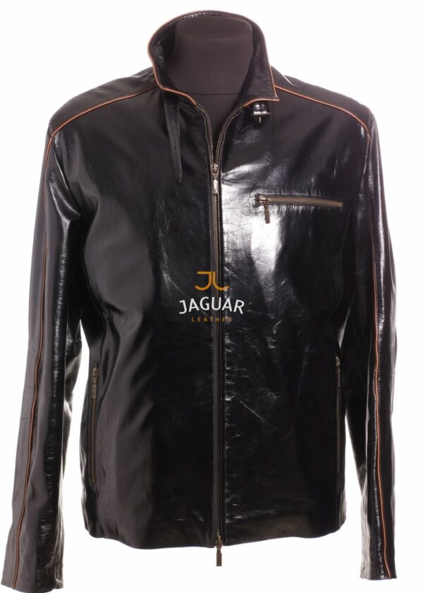Мужская кожаная куртка короткая ZA3235 black parlak