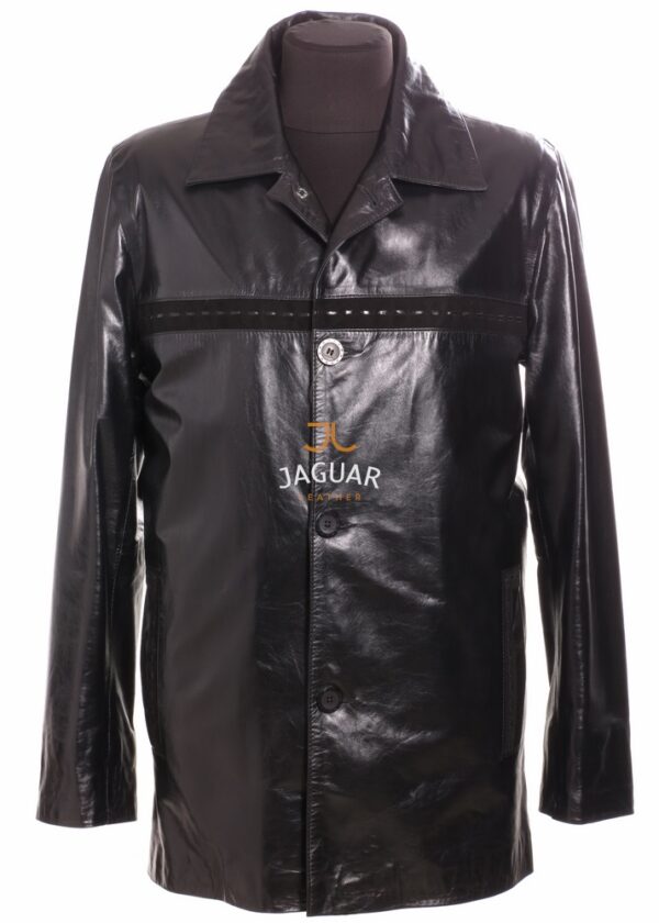 Мужская кожаная куртка длинная ZA3426 black sponti