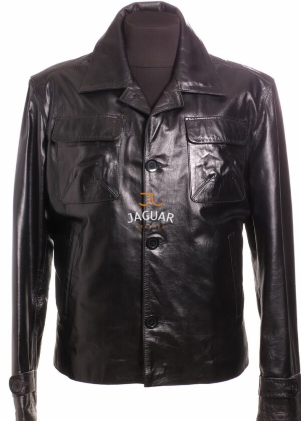 Мужская кожаная куртка короткая ZA3728 black sponti