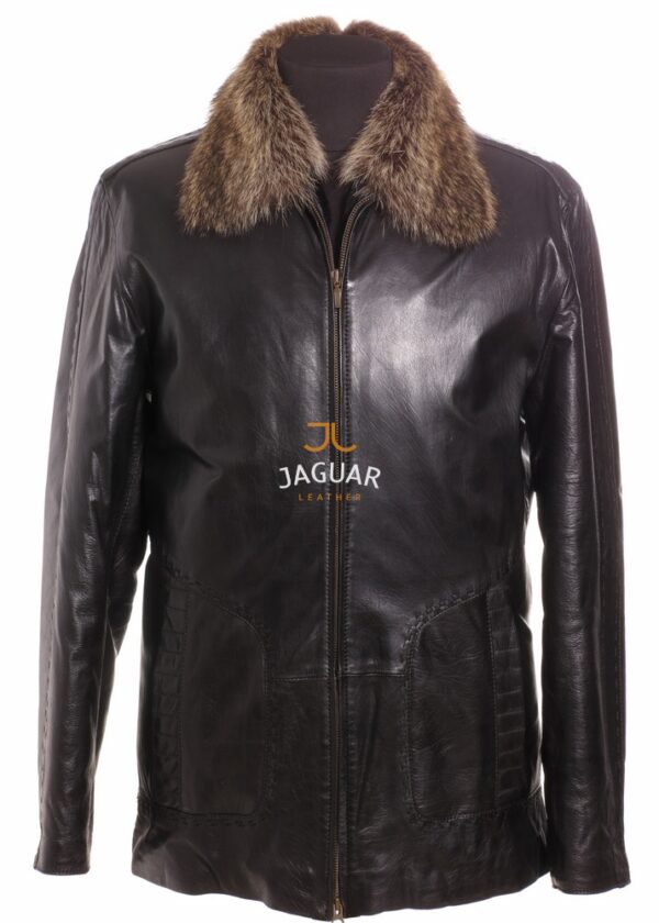 Мужская дублёнка длинная ZA7751r black latigo, raccoon