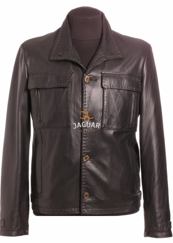Мужская кожаная куртка короткая POP9503 black metro