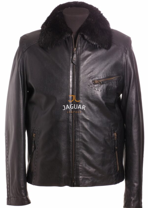 Мужская дублёнка короткая YE3007 black float beaver