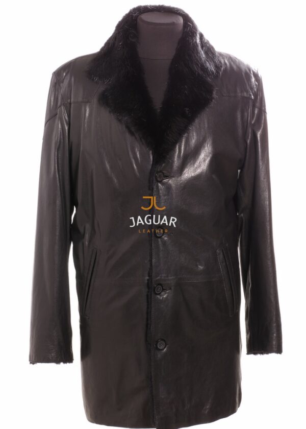 Мужская дублёнка длинная YE3059 black vegetal, beaver