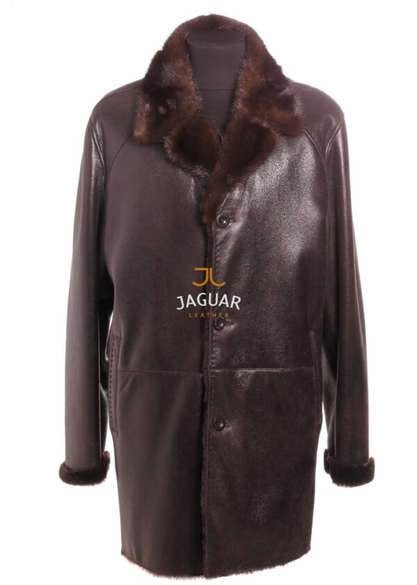 Мужская дублёнка длинная UM300.08 brown brilliant, mink