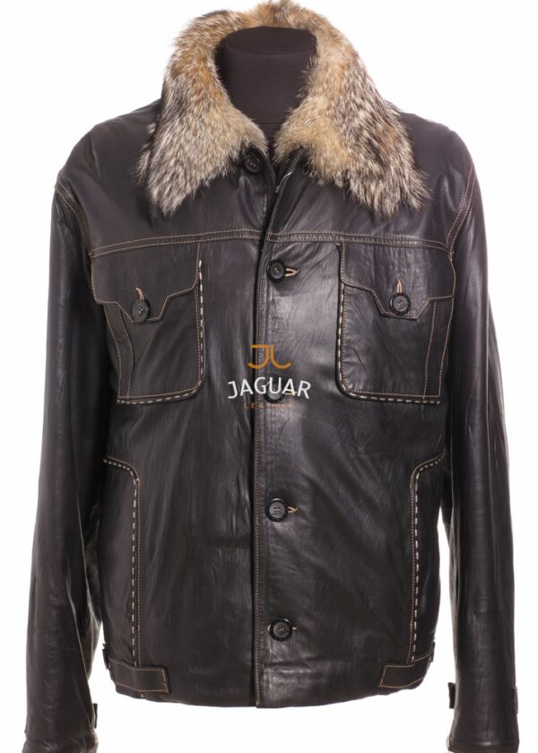Мужская дублёнка короткая POP785 black firenz