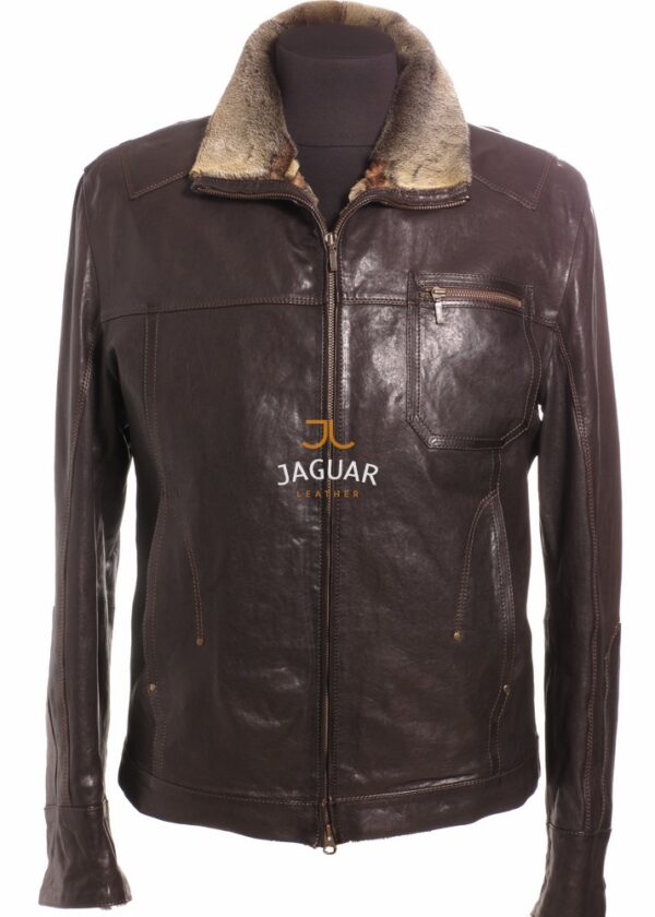 Мужская дублёнка короткая ZA9069 brown yikanmis