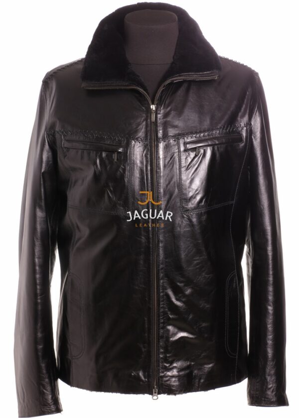 Мужская дублёнка короткая ZA7511 black sponti