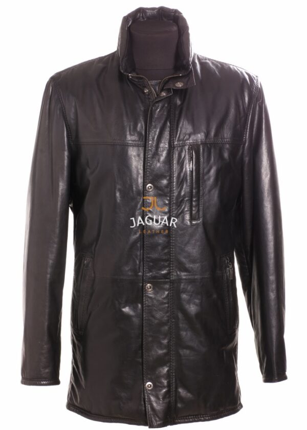 Мужской кожаный пуховик IHJ1010 black plonge