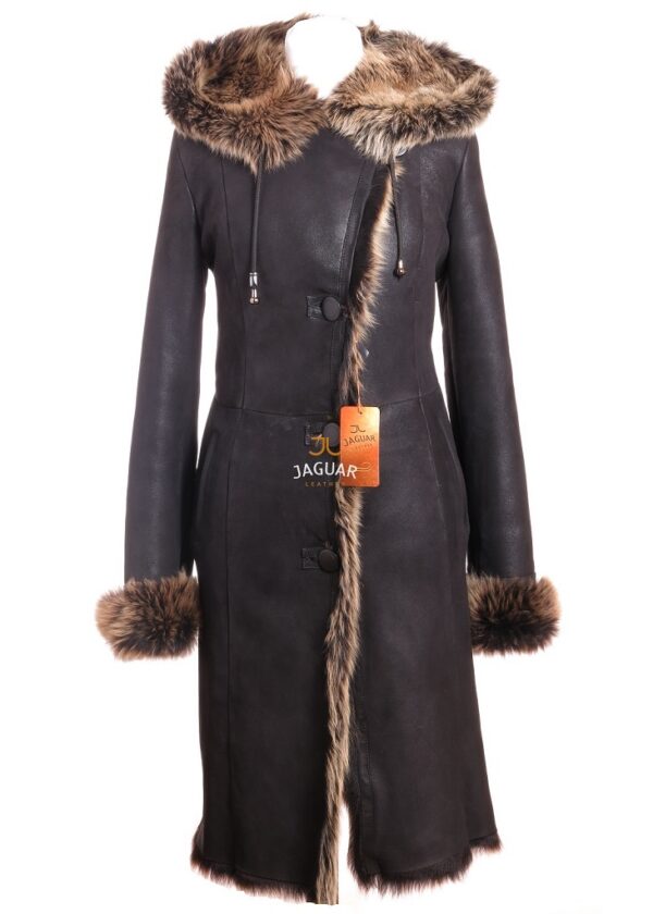 Женская дублёнка длинная LE9426 black toskana