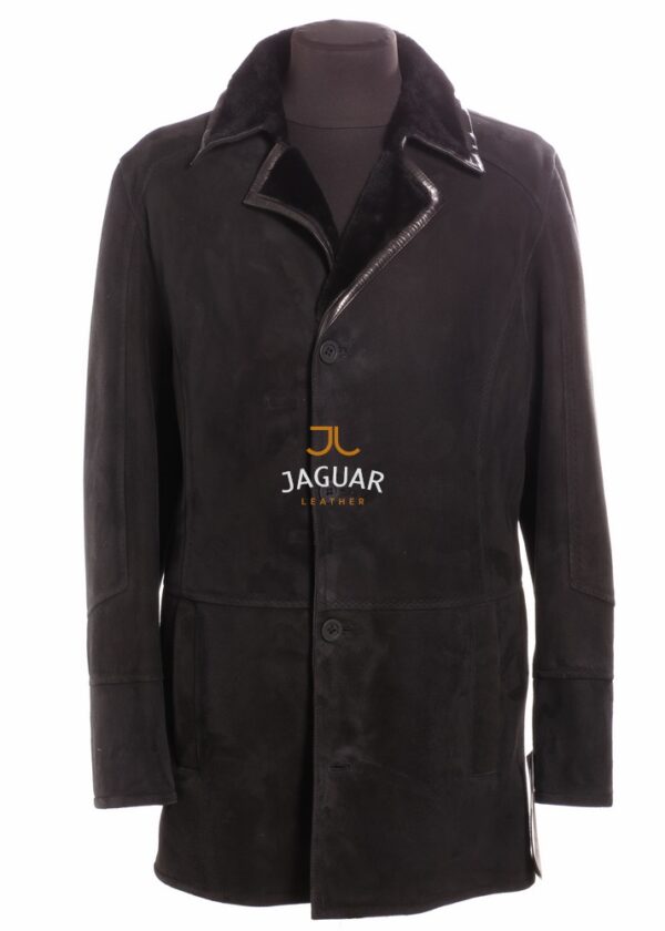 Мужская дублёнка длинная KC17280 black suede merino