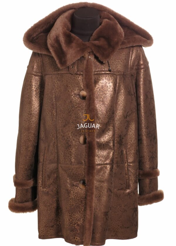 Женская дублёнка длинная LAB7116 bronz leopard