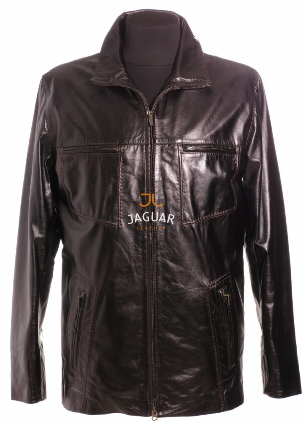Мужская кожаная куртка длинная ZA3425b brown sponti