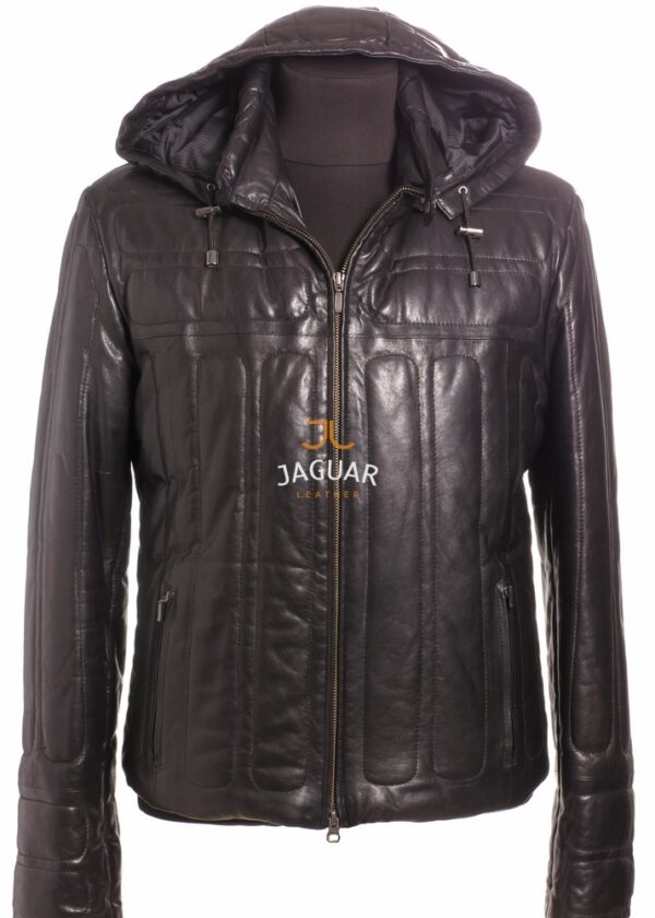 Мужской кожаный пуховик ZA3281 black rome