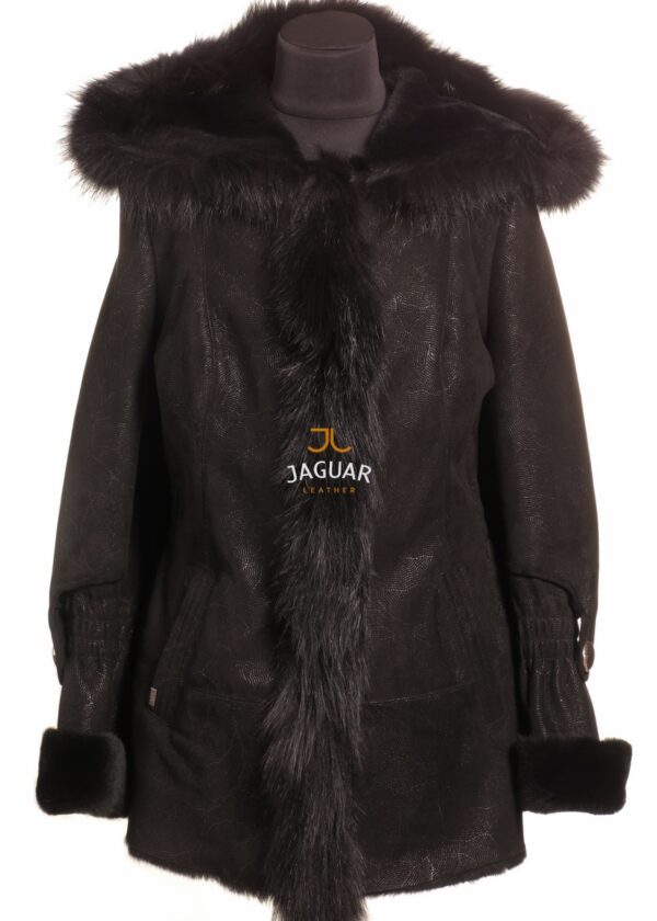 Женская дублёнка короткая MIS2443 black fur