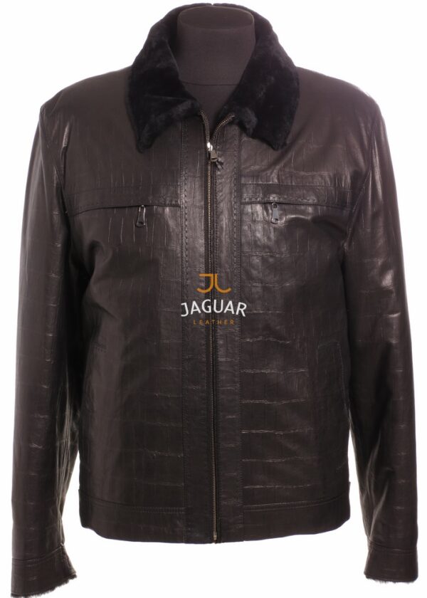 Мужская дублёнка короткая AM5581 black kroko