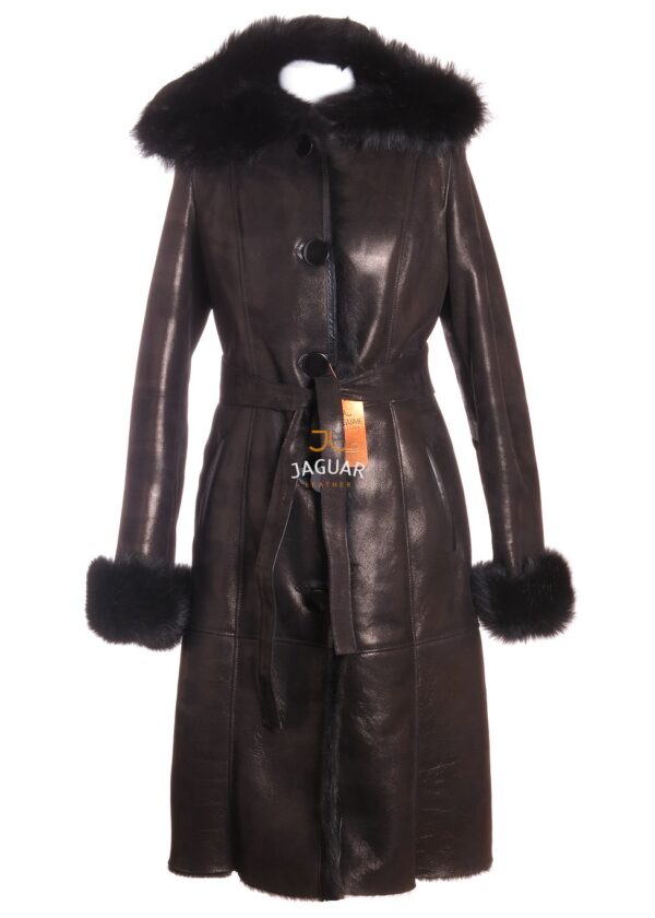 Женская дублёнка длинная AMZ10 black merino