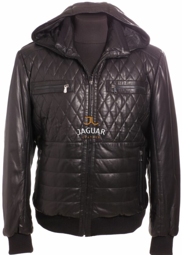 Мужской кожаный пуховик AM4686t black luxe