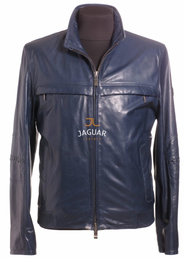 Мужская кожаная куртка короткая KC17111b blue vegetal