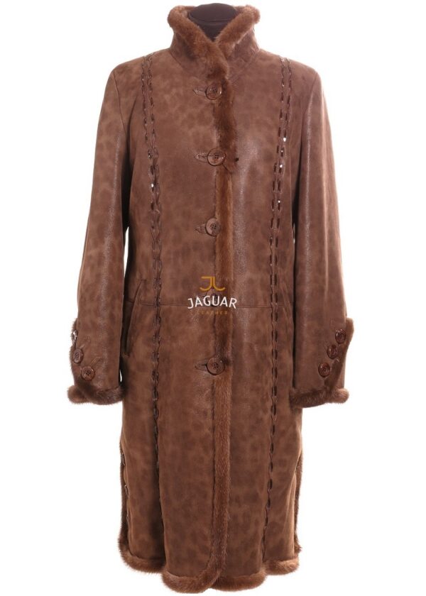 Женская дублёнка длинная SIV8373m beige leo,mink