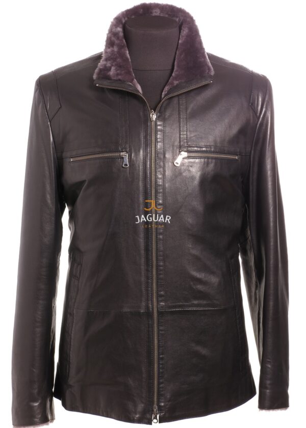 Мужская дублёнка длинная AM5694 black nappa