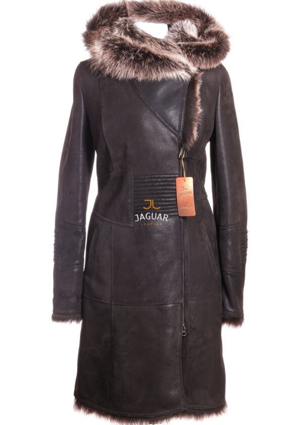 Женская дублёнка длинная AM926 black ice