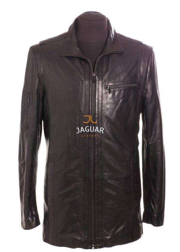 Мужская кожаная куртка длинная AM4648 black lanin