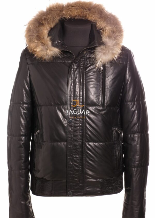 Мужской кожаный пуховик AM4705 black nappa