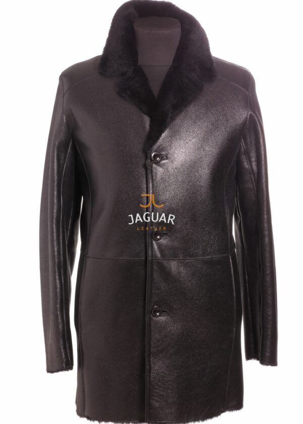 Мужская дублёнка длинная UM412.03 black brilliant merino