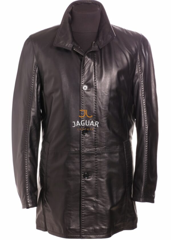 Мужская кожаная куртка длинная TT5743 black iceberg