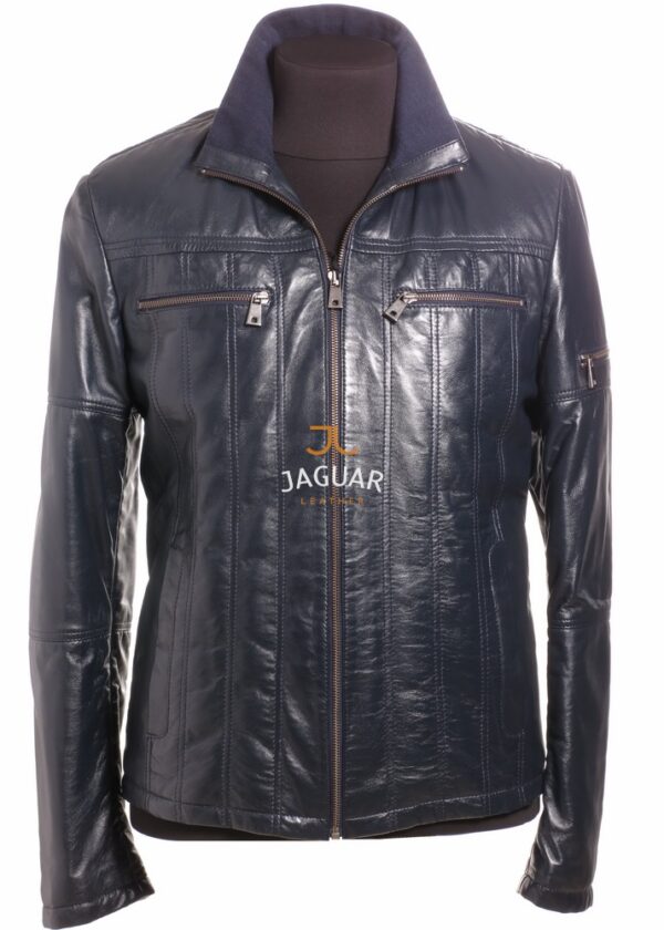 Мужская кожаная куртка короткая AM4769b blue luxe