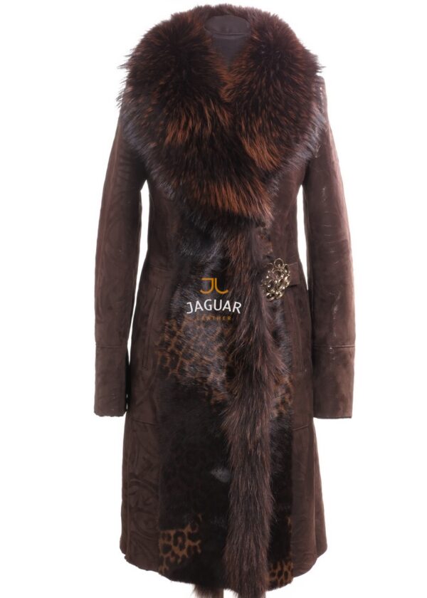 Женская дублёнка длинная AP1174 brown merino
