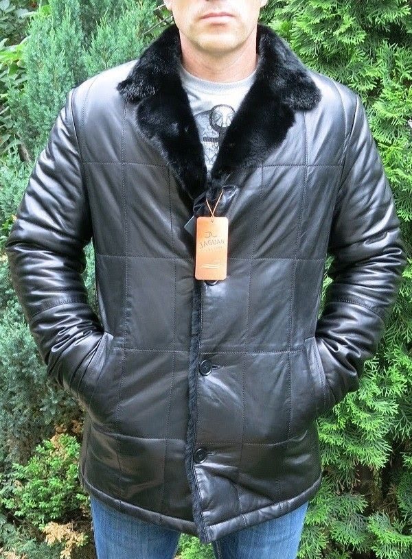 Мужская дублёнка длинная AM5956 black luxe, mink
