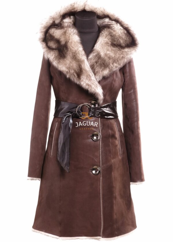 Женская дублёнка длинная MED11921 brown razato