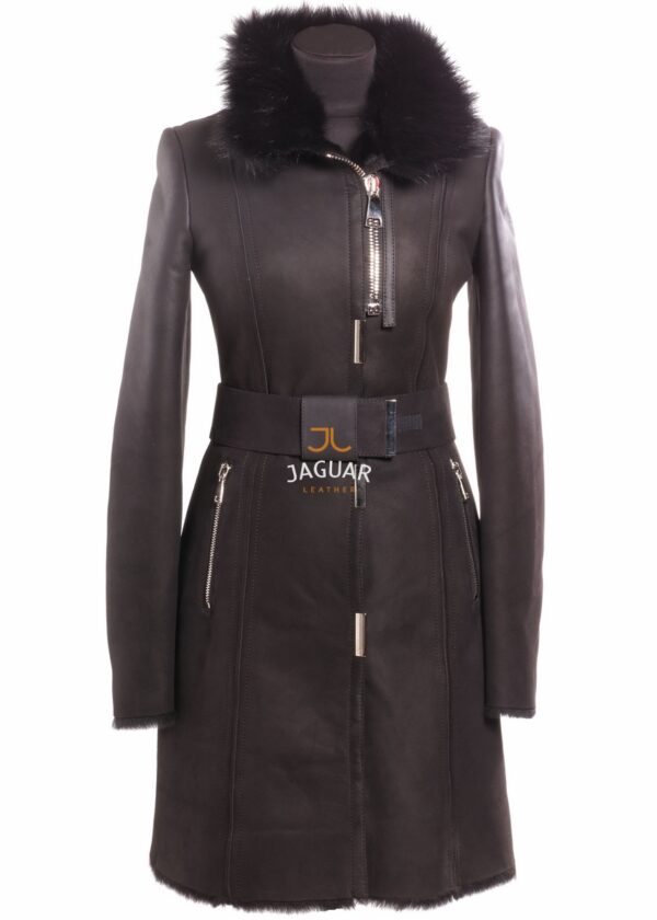 Женская дублёнка длинная MED13420 black degrade