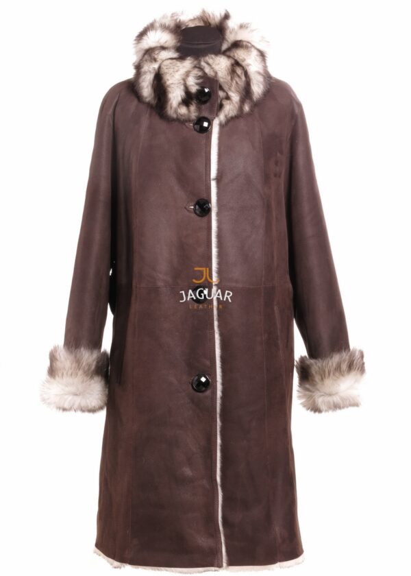 Женская дублёнка длинная MED13800 brown razato