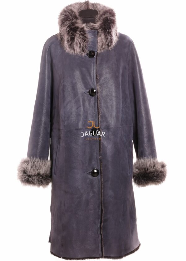 Женская дублёнка длинная MED13800b blue razato