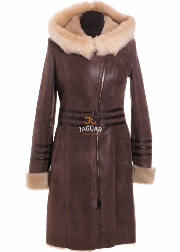 Женская дублёнка длинная POP301 brown ice