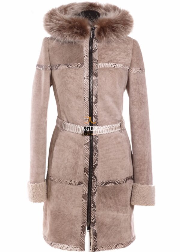 Женская дублёнка длинная HS166 beige piton