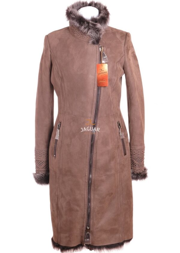Женская дублёнка длинная MED12451 beige toskana