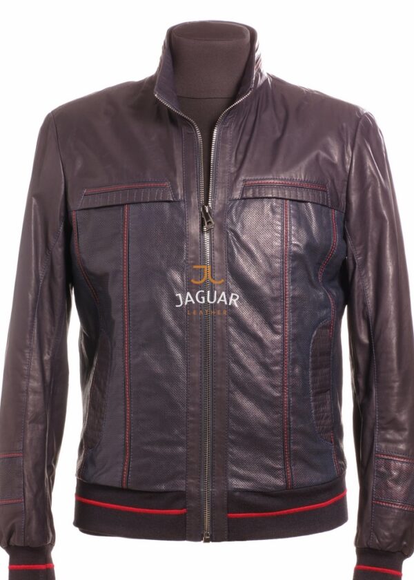 Мужская кожаная куртка короткая ZA5676 blue bebeto