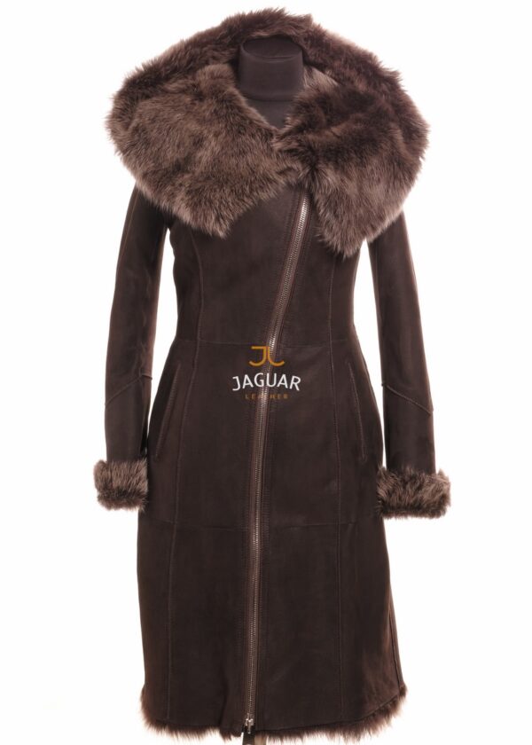 Женская дублёнка длинная MED11480 brown toskana
