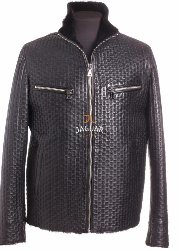 Мужская дублёнка короткая BEL939 black merino