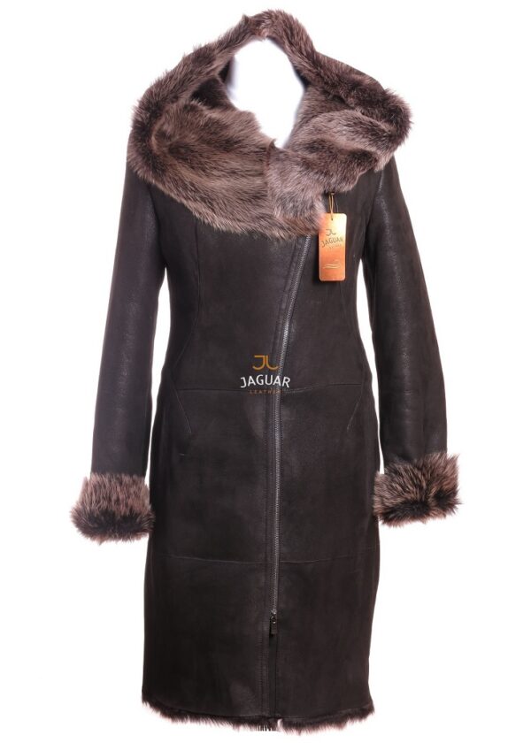Женская дублёнка длинная FIZ1028 black toskana