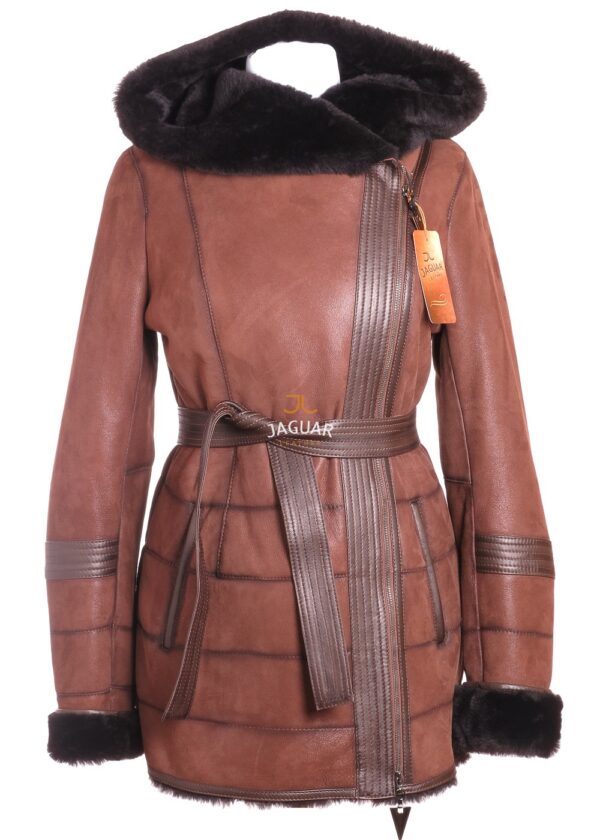 Женская дублёнка короткая GIA95 brown ice
