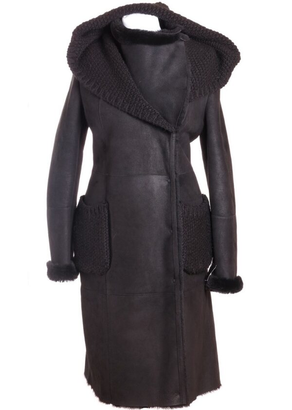 Женская дублёнка длинная LUF1281 black ice
