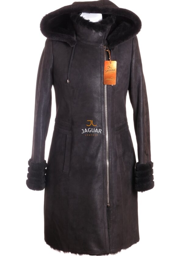 Женская дублёнка длинная LUF1287 black ice