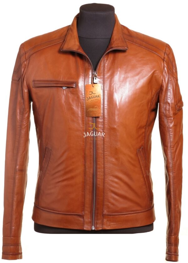 Мужская кожаная куртка короткая AM4170 whisky nappa