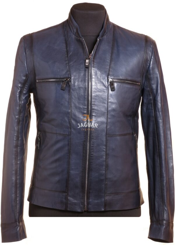 Мужская кожаная куртка короткая AM4144b blue nappa