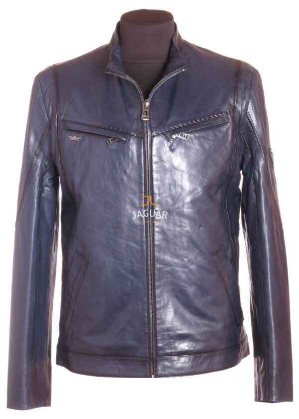 Мужская кожаная куртка короткая AM4249b blue menfis
