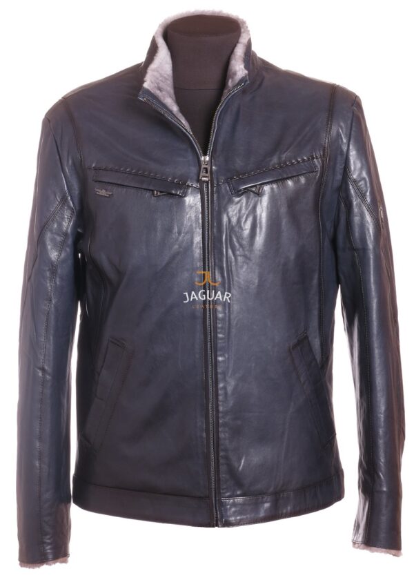 Мужская дублёнка короткая AM5249b blue menfis